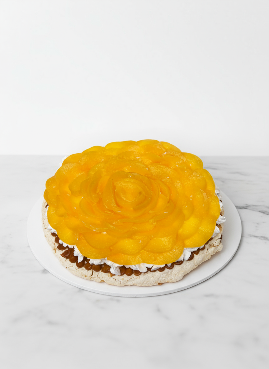 Pavlova de melocotón para catálogo